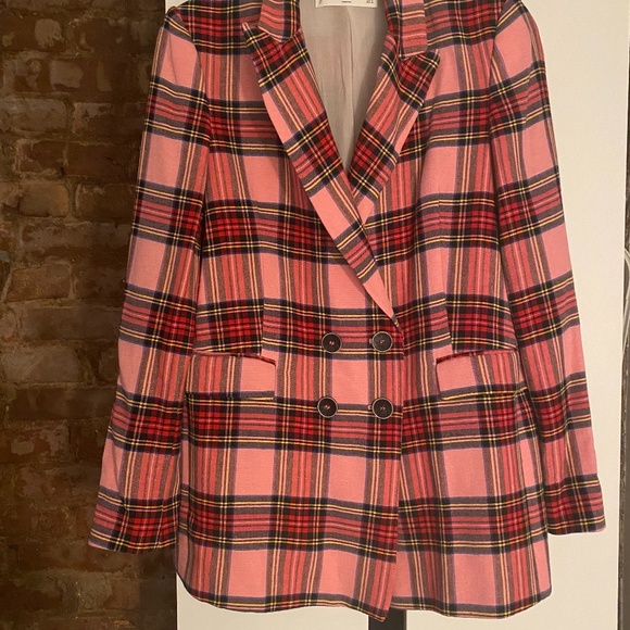 mango pink check blazer
